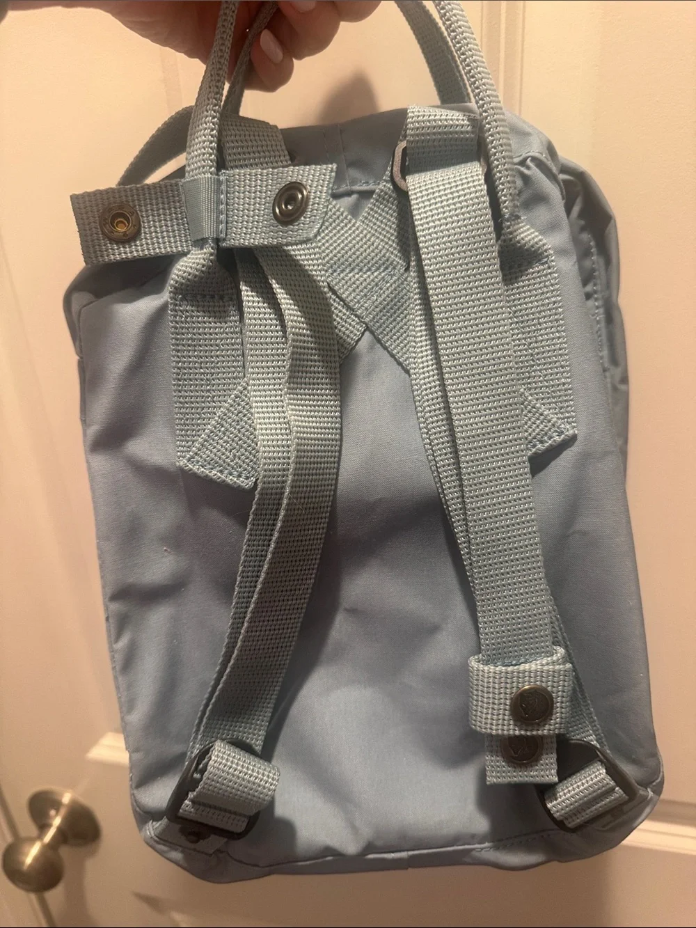 Kipling Mini Backpack in Light Blue with Red Logo